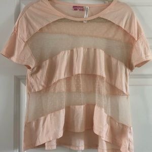 O’Neill waist length cropped top short sleeved. Lace/Striped/ sheer